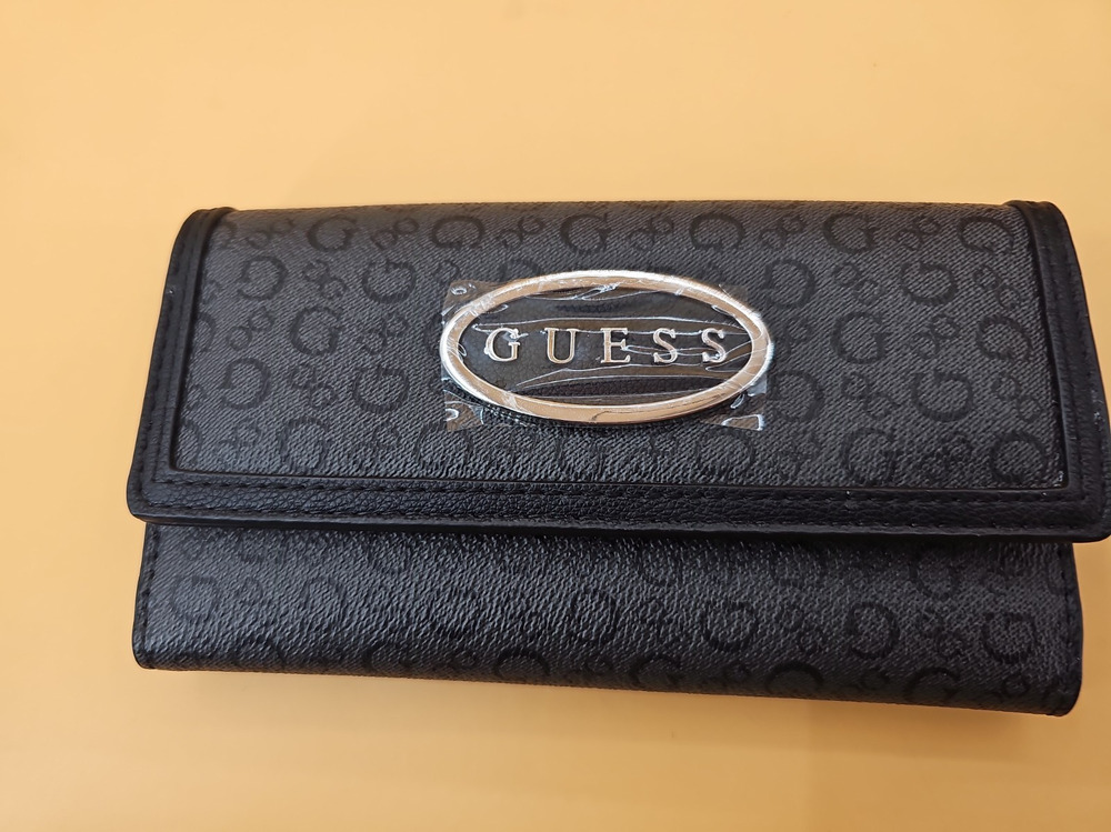 WOMEN'S GUESS BLACK COAL TEMPE SLG TRI FOLD CREDIT CARD SLOTS CLUTCH WALLET